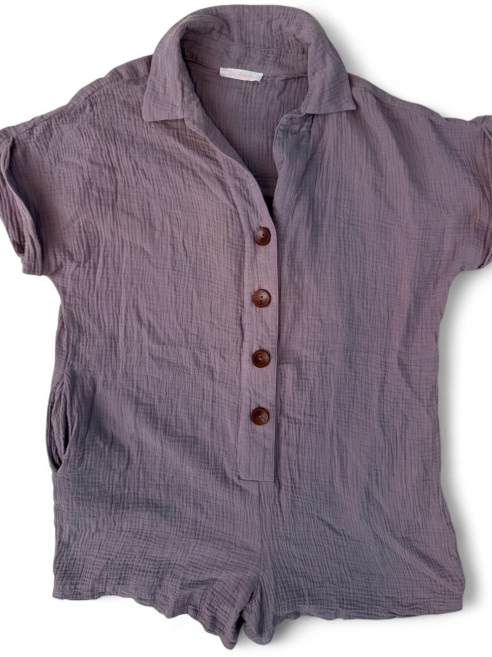 Lavender Gauzy Casual Button-Front Romper - Picture 2 of 5